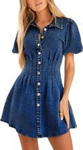 KDF Summer Denim Dress for Women with Puff Sleeves and Style