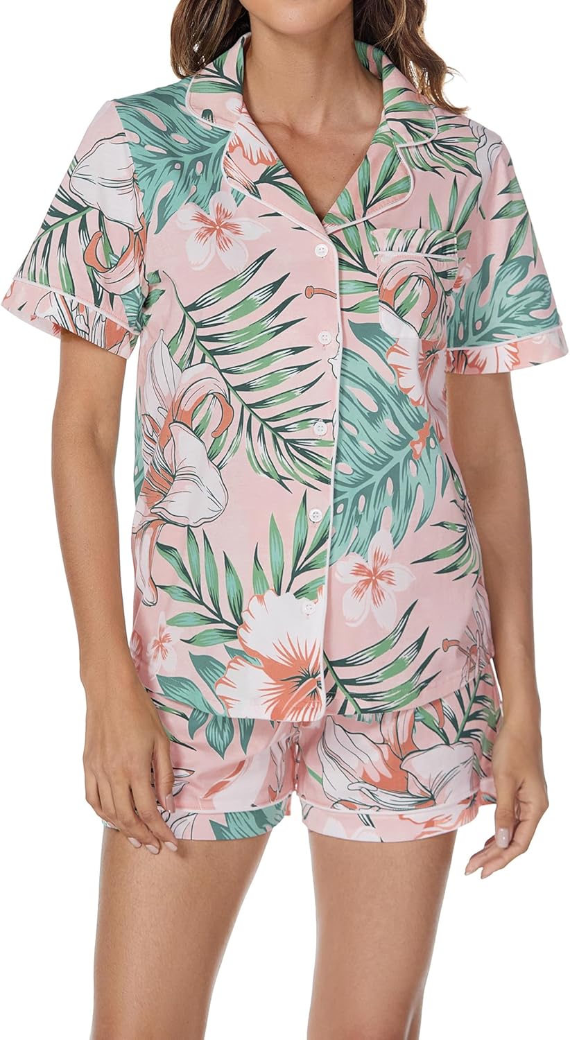 LUBOT 100% Cotton Pajamas for Women - Soft Summer Sleepwear