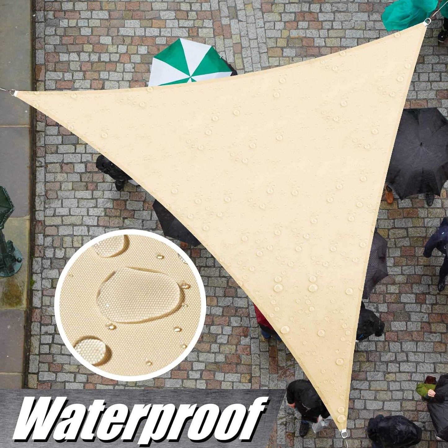 Custom Size Beige Triangle Waterproof Sun Shade Sail for Outdoor