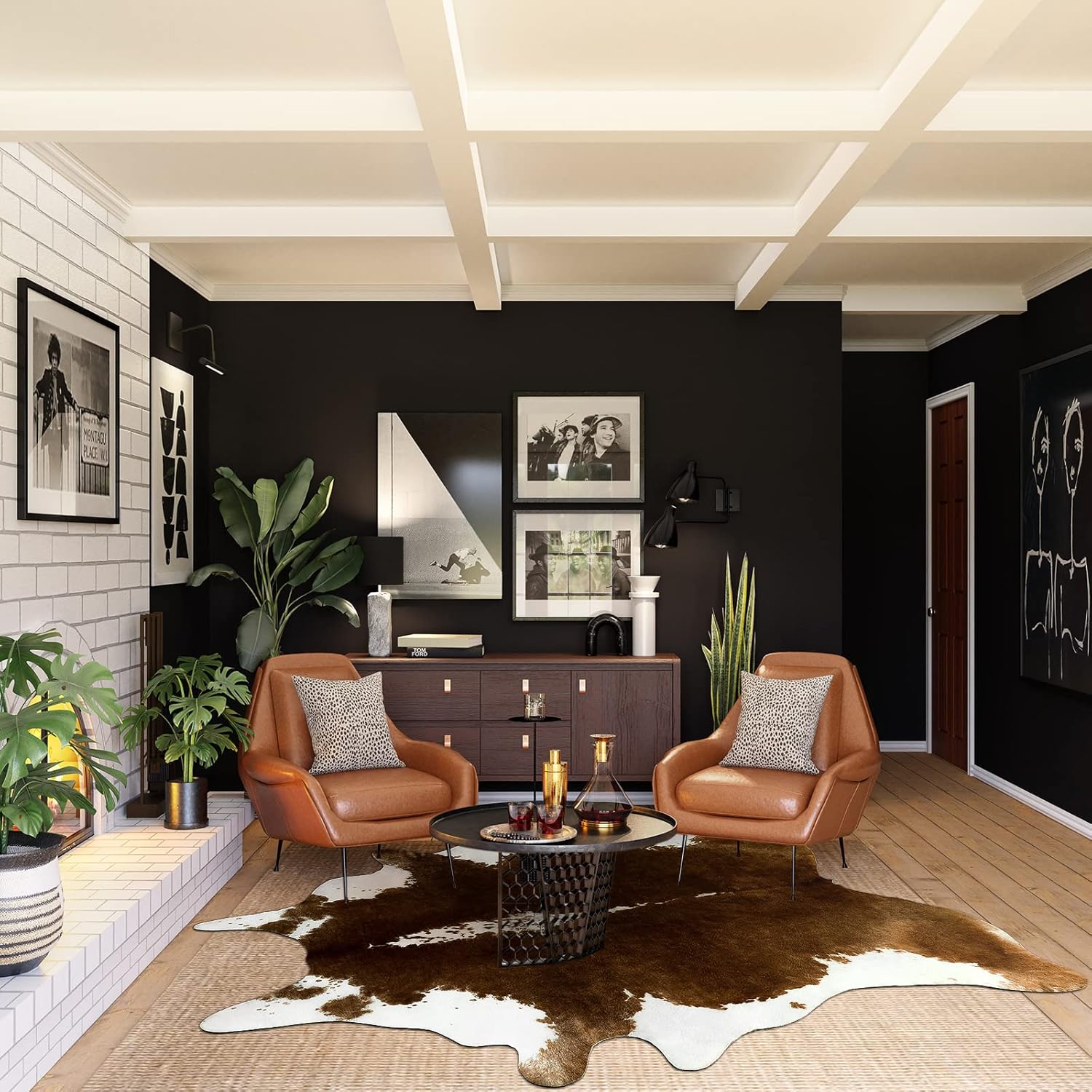 Premium Faux Cowhide Rug for Western Decor - Large Size 6.2 x 5.2 Feet