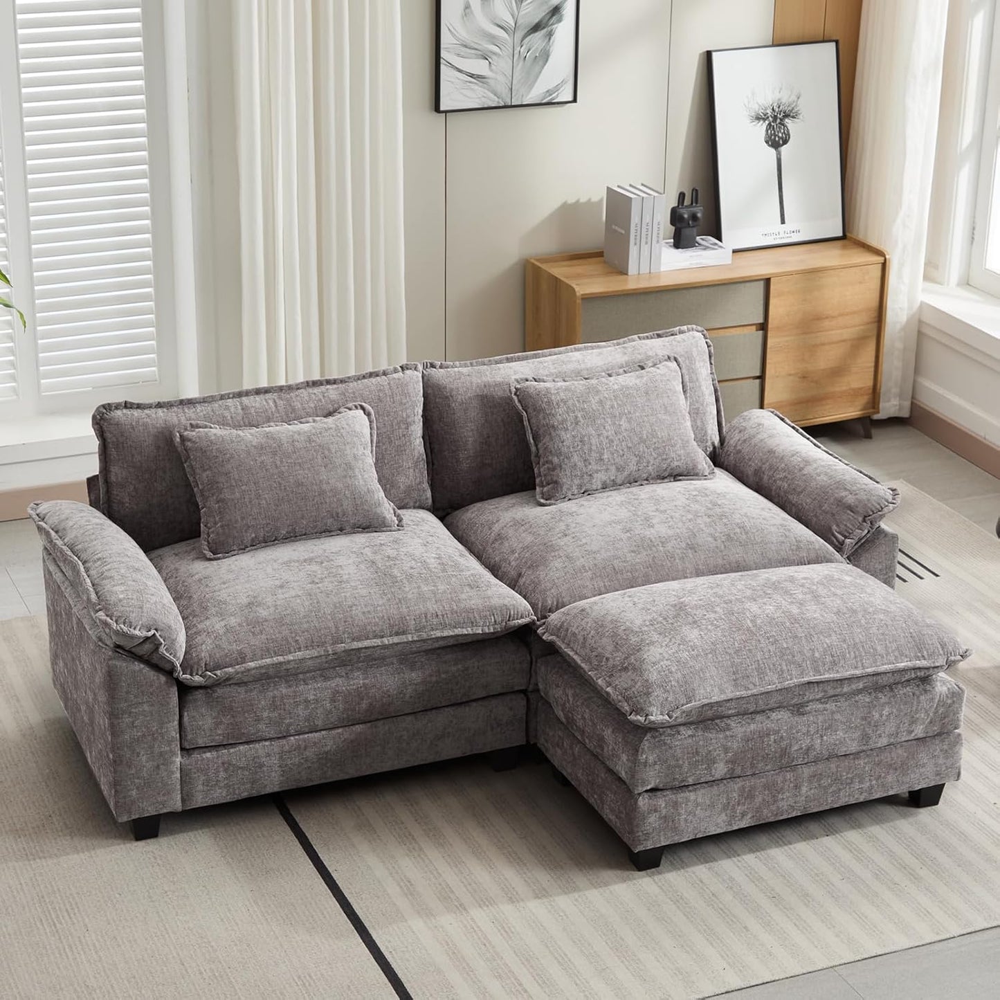 86 Inch Modular Sectional Sofa - Comfy Cloud Couch with Ottoman