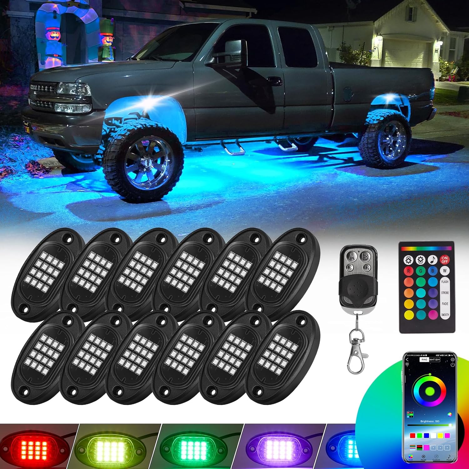 RGB LED Rock Lights for Trucks - Multicolor Underbody Kit