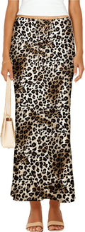 Womens Satin Silk Maxi Skirts Drawstring Flared A-Line Long Skirt back