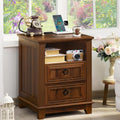Farmhouse Night Stand with Charging Station and 2 Drawers