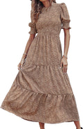 Women Casual Summer Maxi Dress - Flowy Smocked Boho Floral