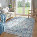 Machine Washable Blue and Beige Area Rug 5x7 for Living Room
