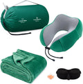 Travel Pillow and Blanket Set Memory Foam Green - Travel Essentials