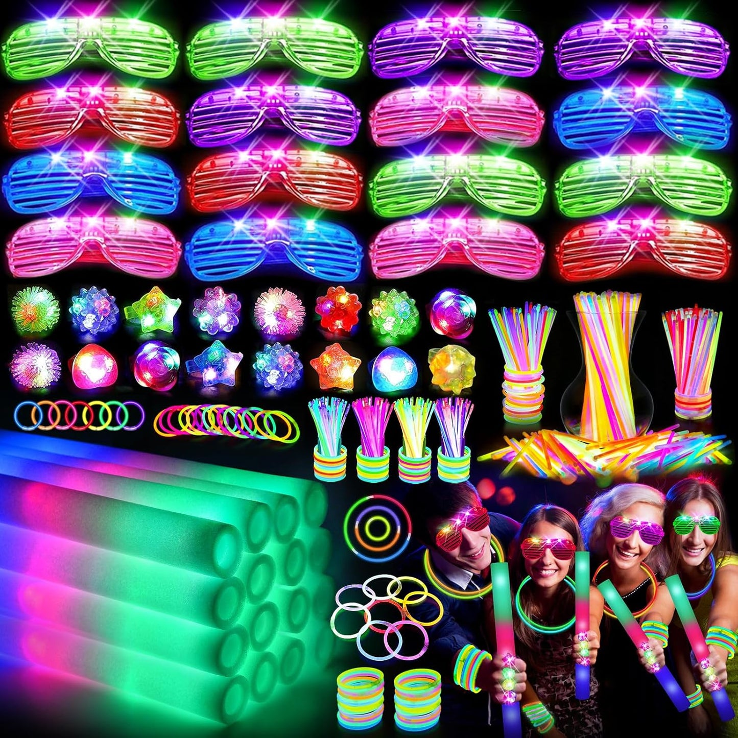 150 PCS Glow in the Dark Party Supplies for Neon Celebrations