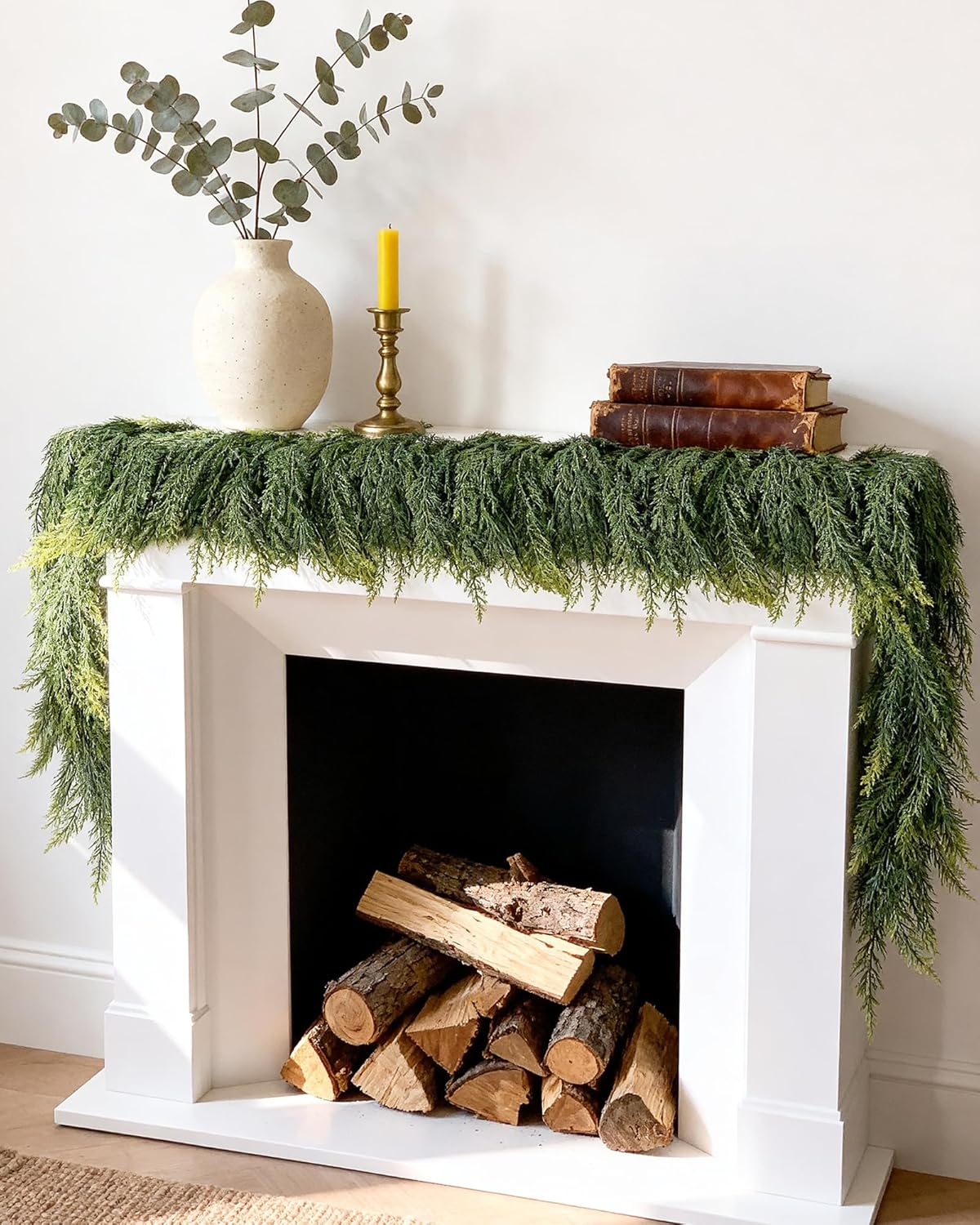 12FT Real Touch Cedar Garland for Rustic Christmas Decor