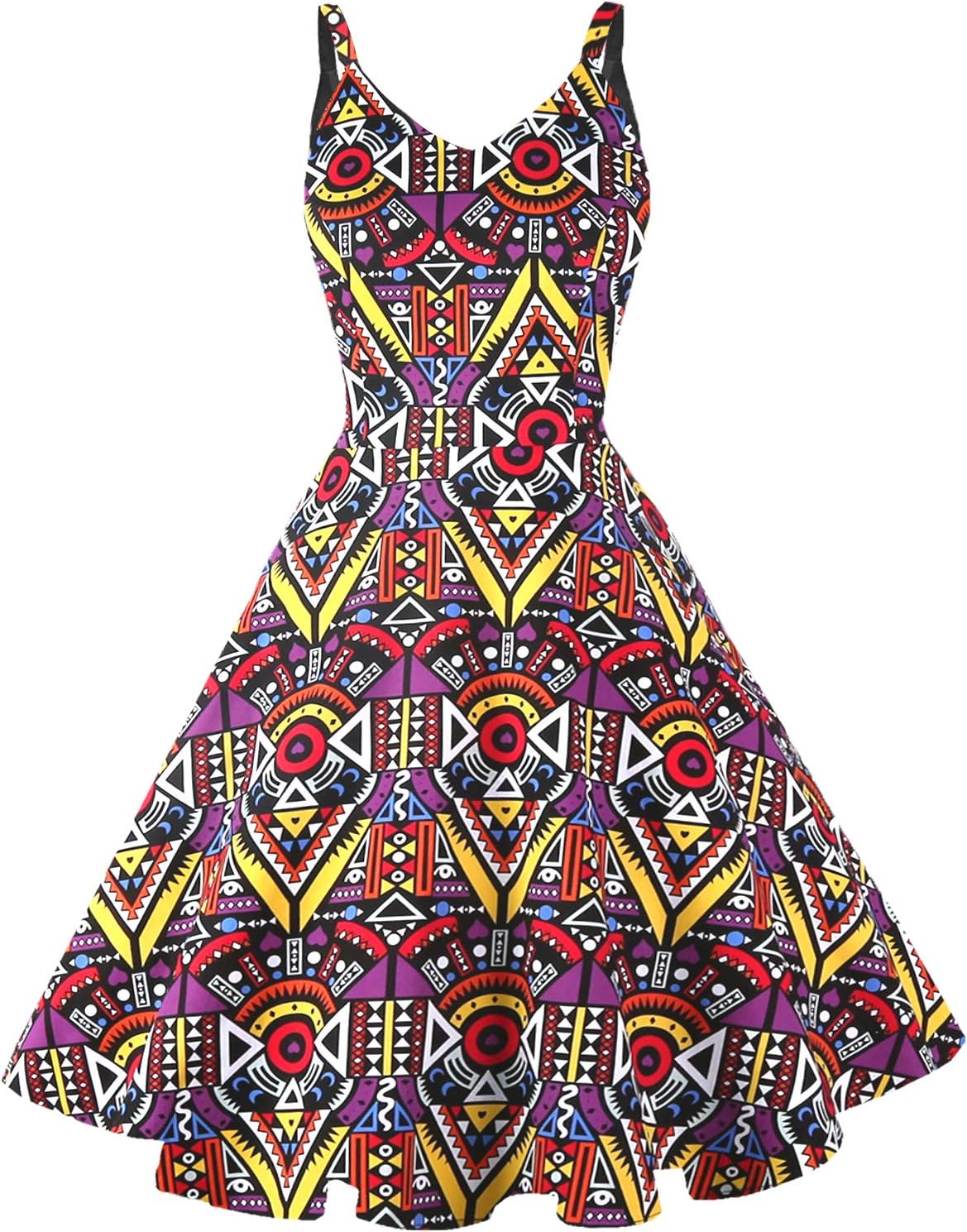 GOOBGS Women's 1950s Retro Vintage Spaghetti Strap Dress