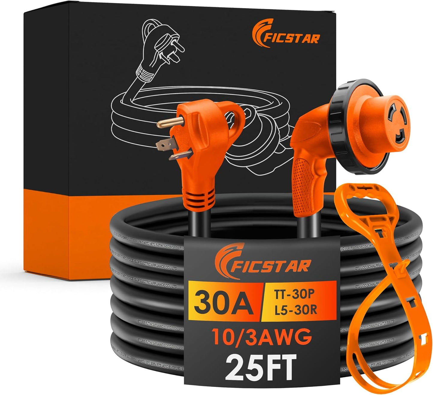 Ficstar 30 Amp RV Extension Cord - 25 ft Heavy Duty