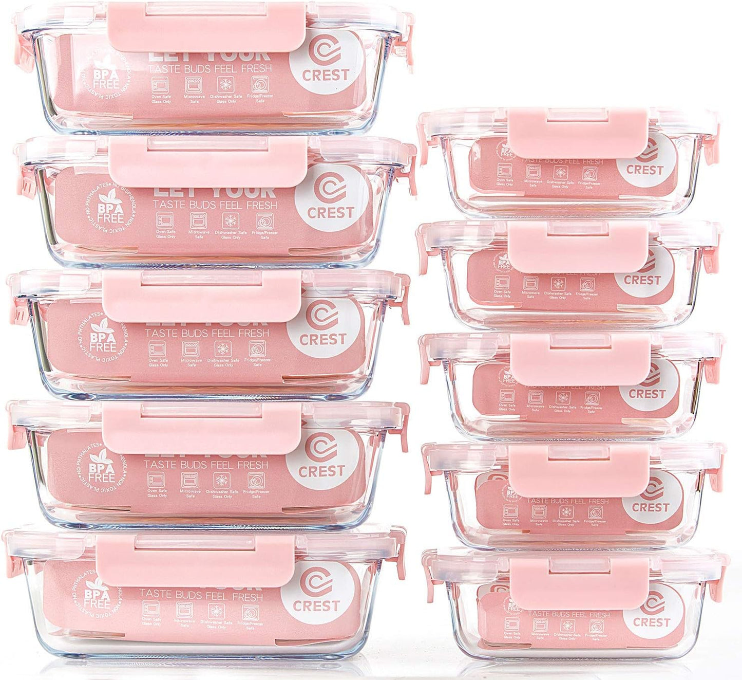C CREST Glass Meal Prep Containers, Airtight & Multi-Use [10 Pack]