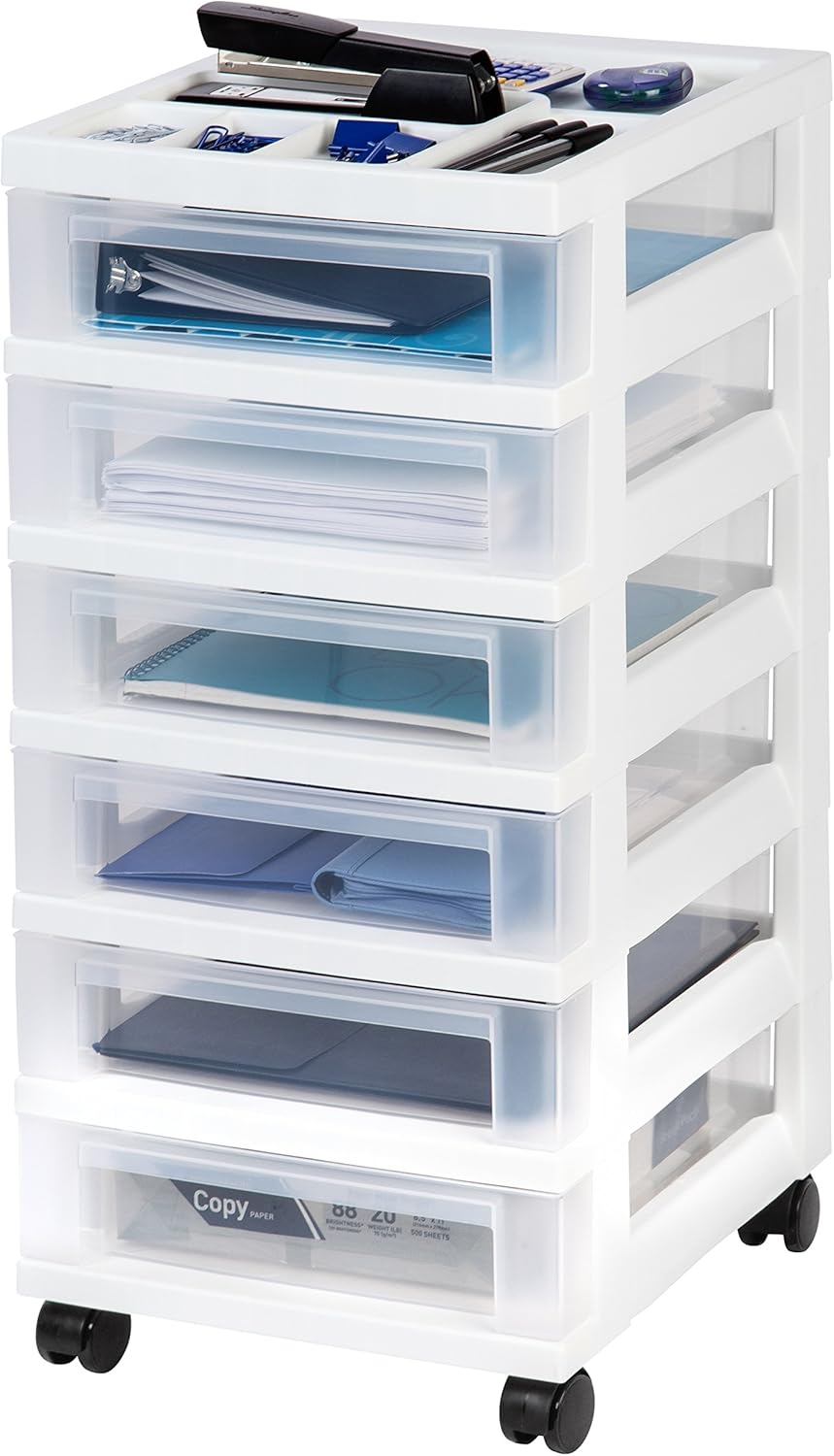 IRIS USA Plastic Drawer Storage Organizer Rolling Cart for Home