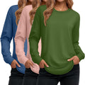 3 Pack Women's Cotton Long Sleeve Tunic Tops - Casual Crewneck