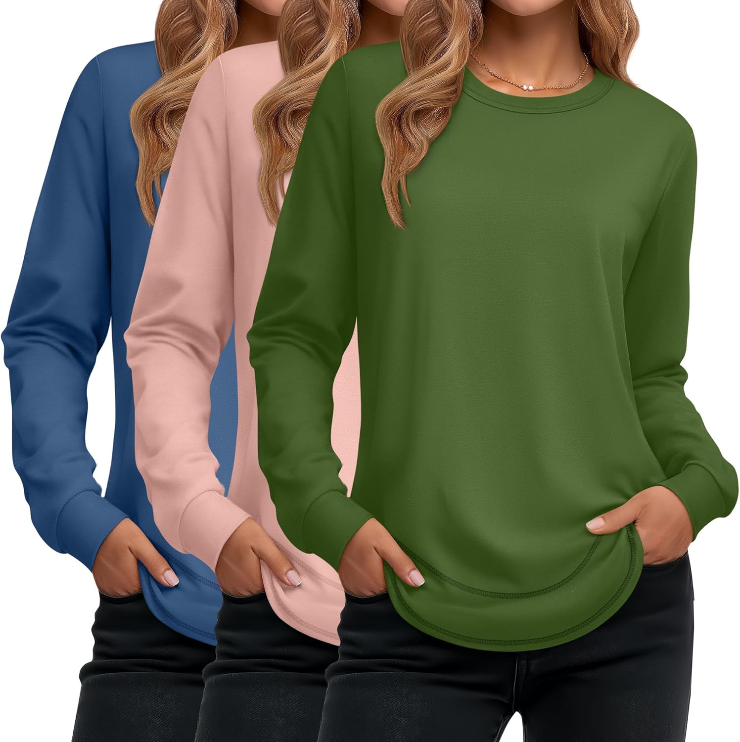 Ficerd 3 Pack Women's Long Sleeve Shirts for Casual Wear