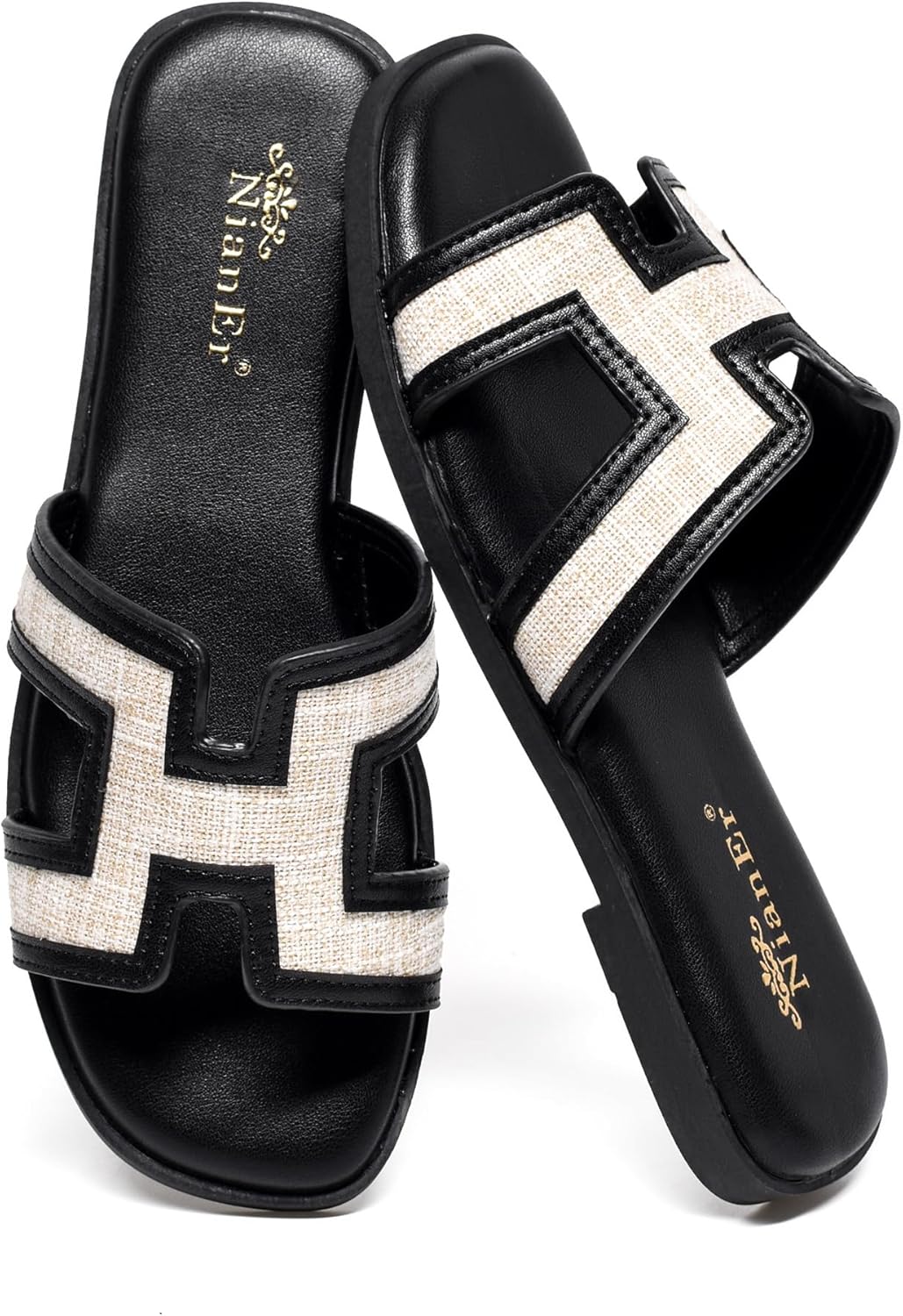 NianEr Womens Microfiber Leather Comfort H Band Sandals for Summer