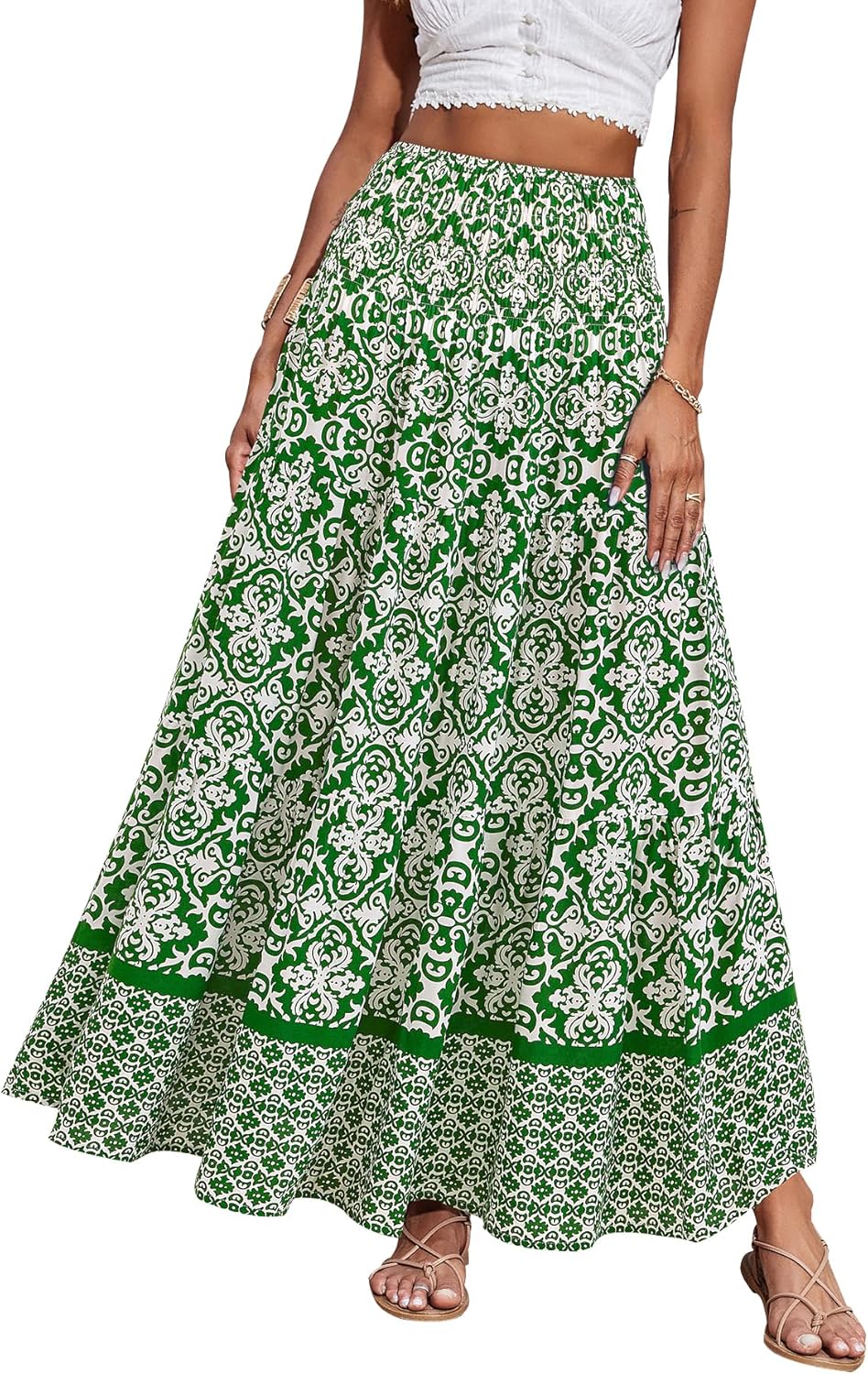 CFLONGE Summer Maxi Skirts for Women - Trendy Floral A Line