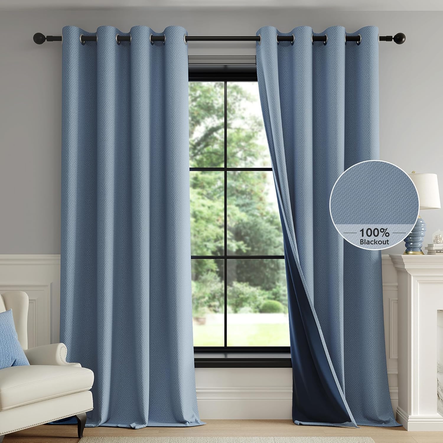 FMFUNCTEX 100% Blackout Curtains for Bedroom and Living Room