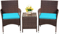 Devoko Patio Porch Furniture Set - 3 Pieces Rattan Chairs & Table