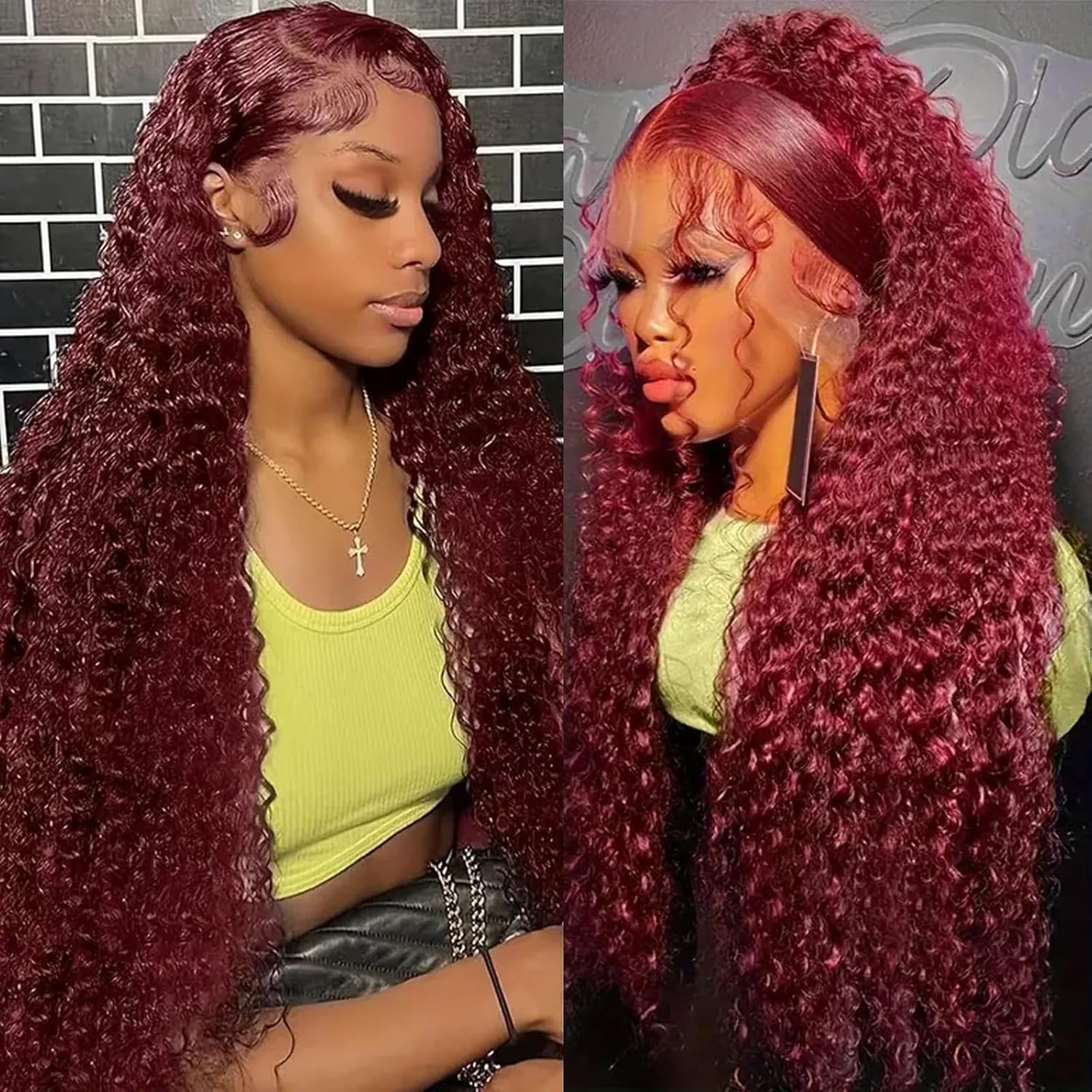 ULRICA Burgundy Wig Human Hair Water Wave 32 Inch Lace Front
