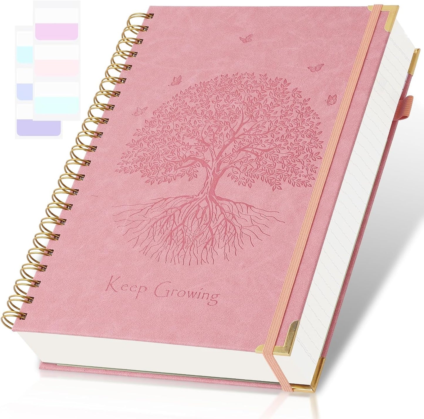 A4 Hardcover Spiral Notebook with 300 Pages - Elegant Pink Leather Journal by Amanple
