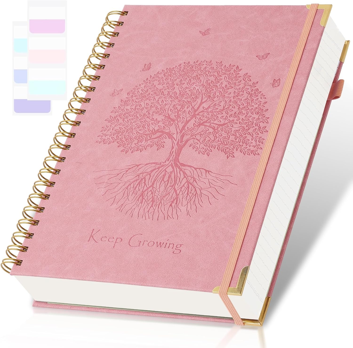 A4 Hardcover Spiral Notebook with 300 Pages - Elegant Pink Leather Journal by Amanple