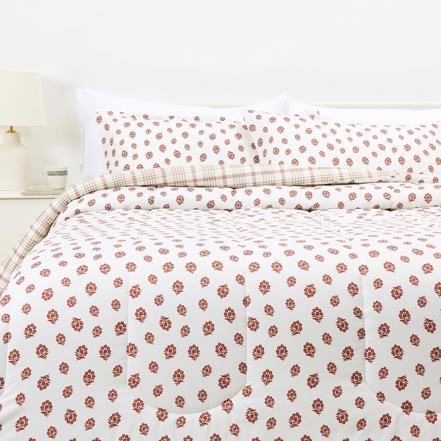 Lightweight Microfiber Comforter Set in Off White Floral Design