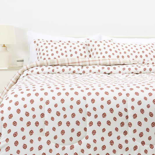 Lightweight Microfiber Comforter Set in Off White Floral Design
