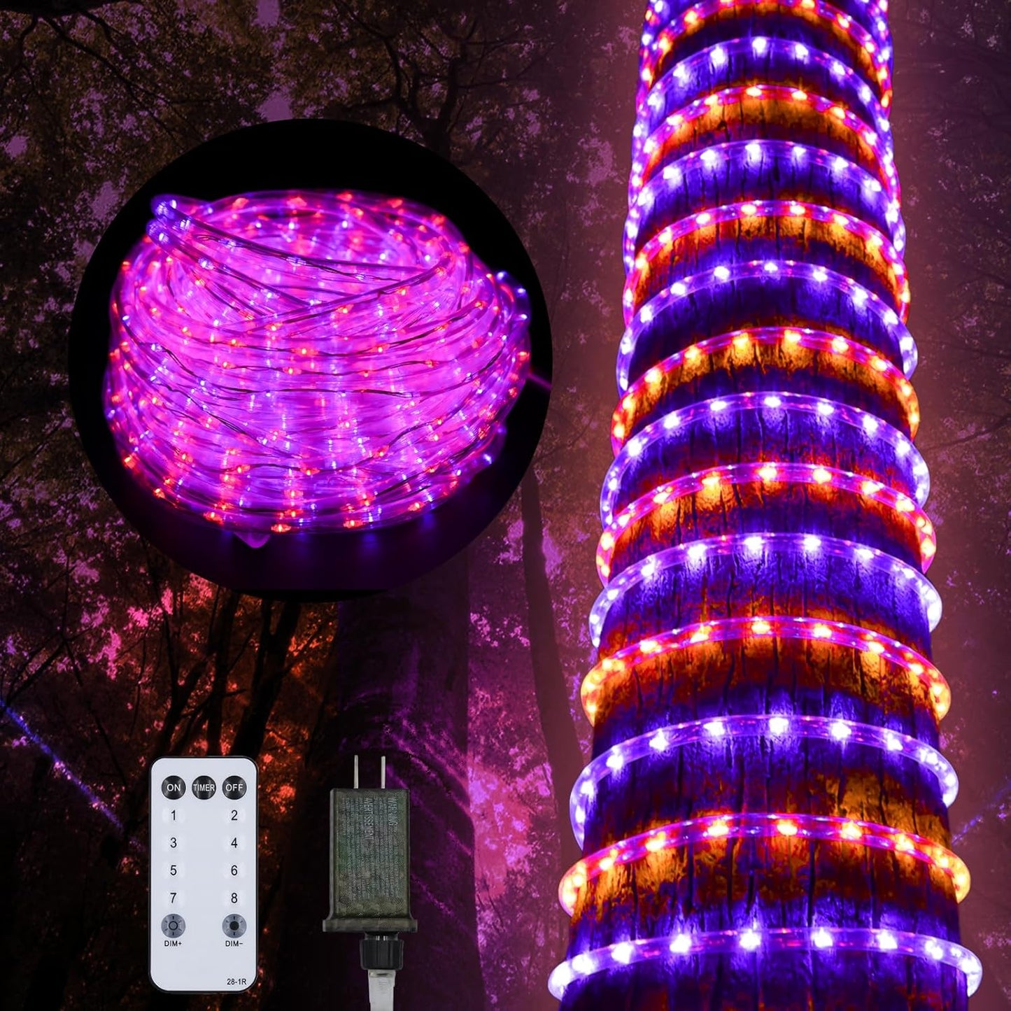 Halloween Rope Lights Outdoor 50Ft 600 LED Orange Purple Lights