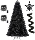 Black Christmas Tree 6.3ft with LED Lights and Tinsel - Gothic Holiday