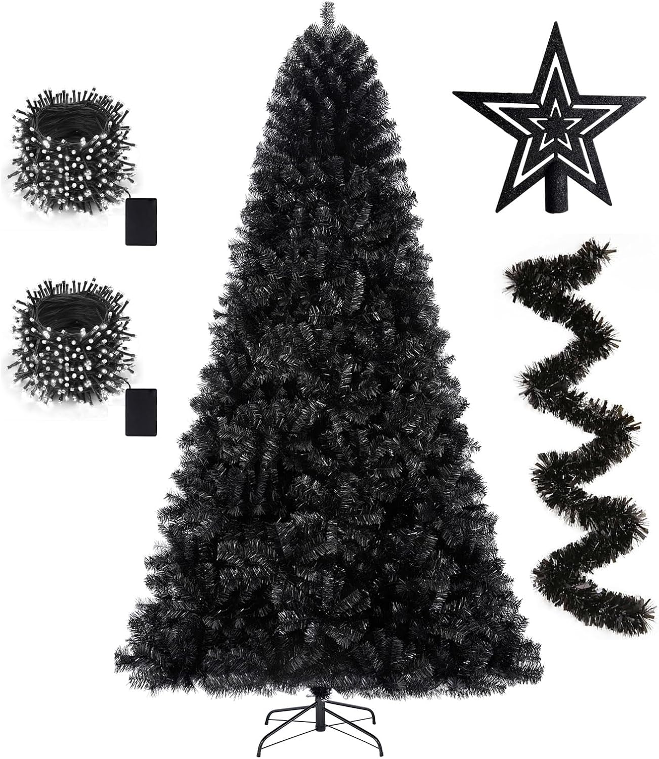 6ft Artificial Black Christmas Tree with LED Lights for Holidays