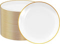 FOCUSLINE 100 Count Gold Plastic Plates 10.25 in - Elegant Disposable