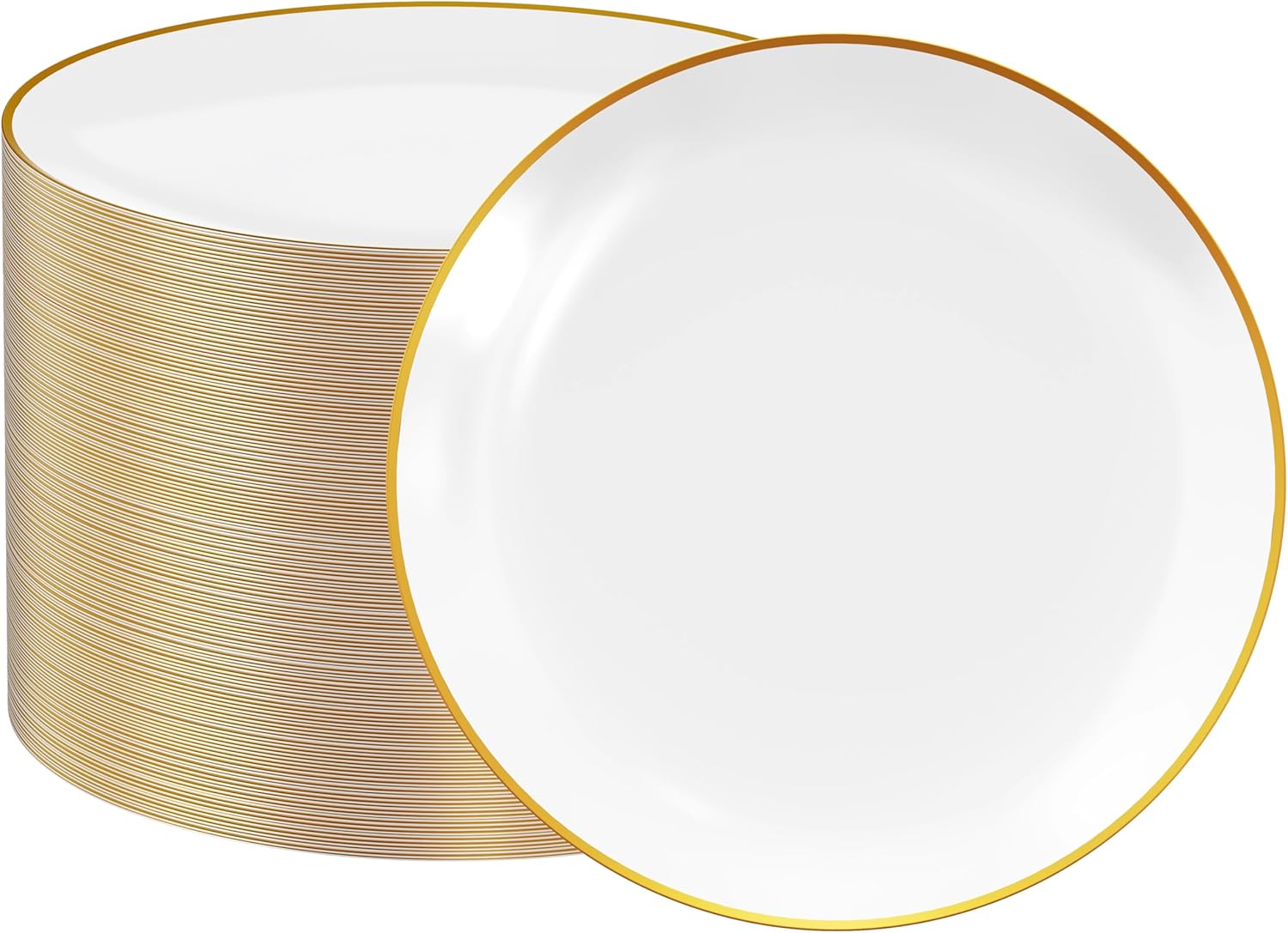 FOCUSLINE 100 Count Gold Plastic Plates for Elegant Dining