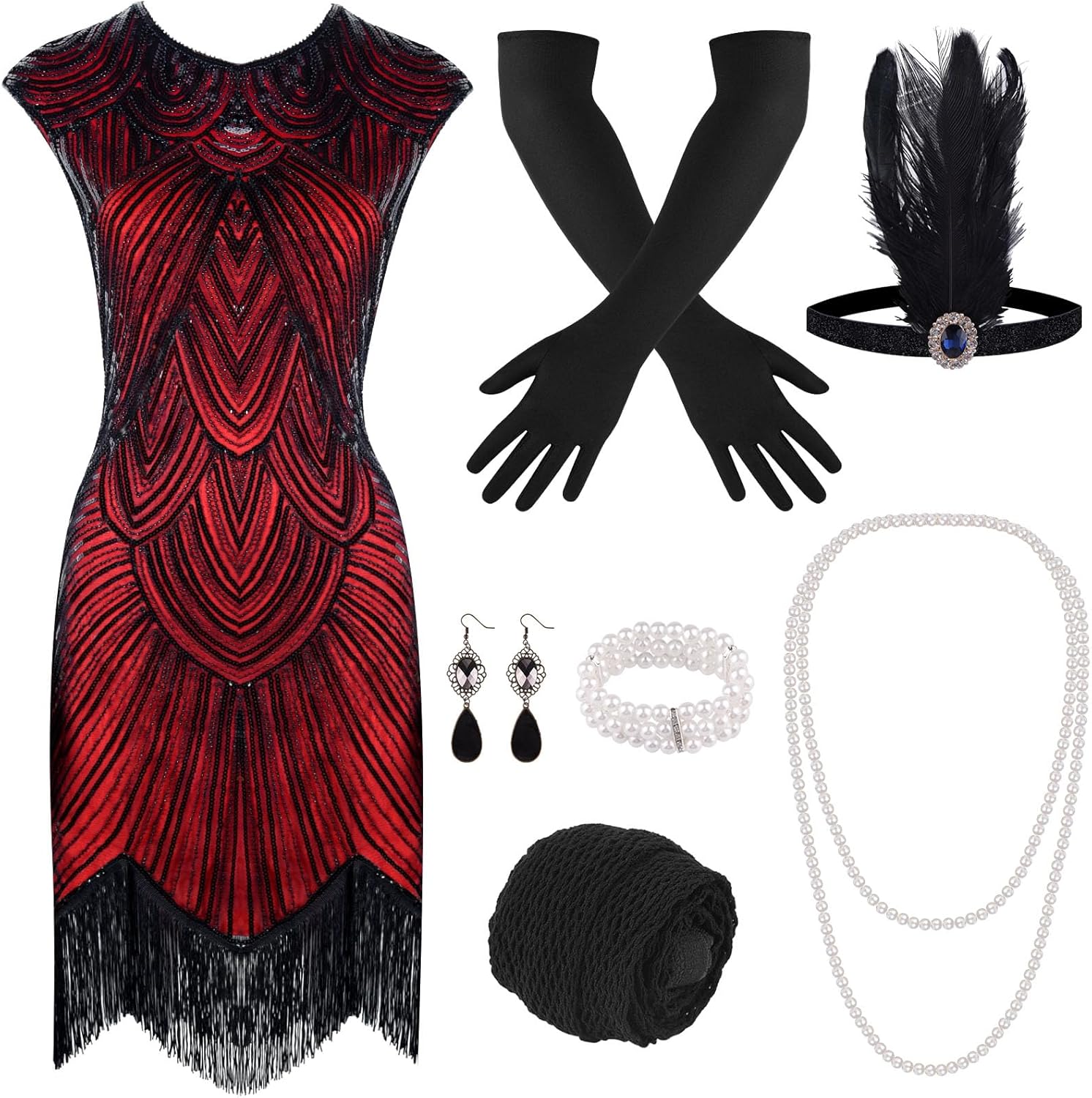 1920s Dresses for Women - Sequin Flapper Cocktail Dress Set