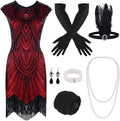 PLULON 1920s Dresses for Women - Sequin Fringed Gatsby Dress Set