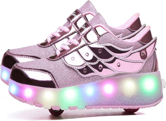 Aikuass USB Chargable LED Light Up Roller Shoes for Kids