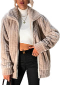 Women's Fleece Jacket Full Zip Lapel Collar Sherpa Coat - Cozy