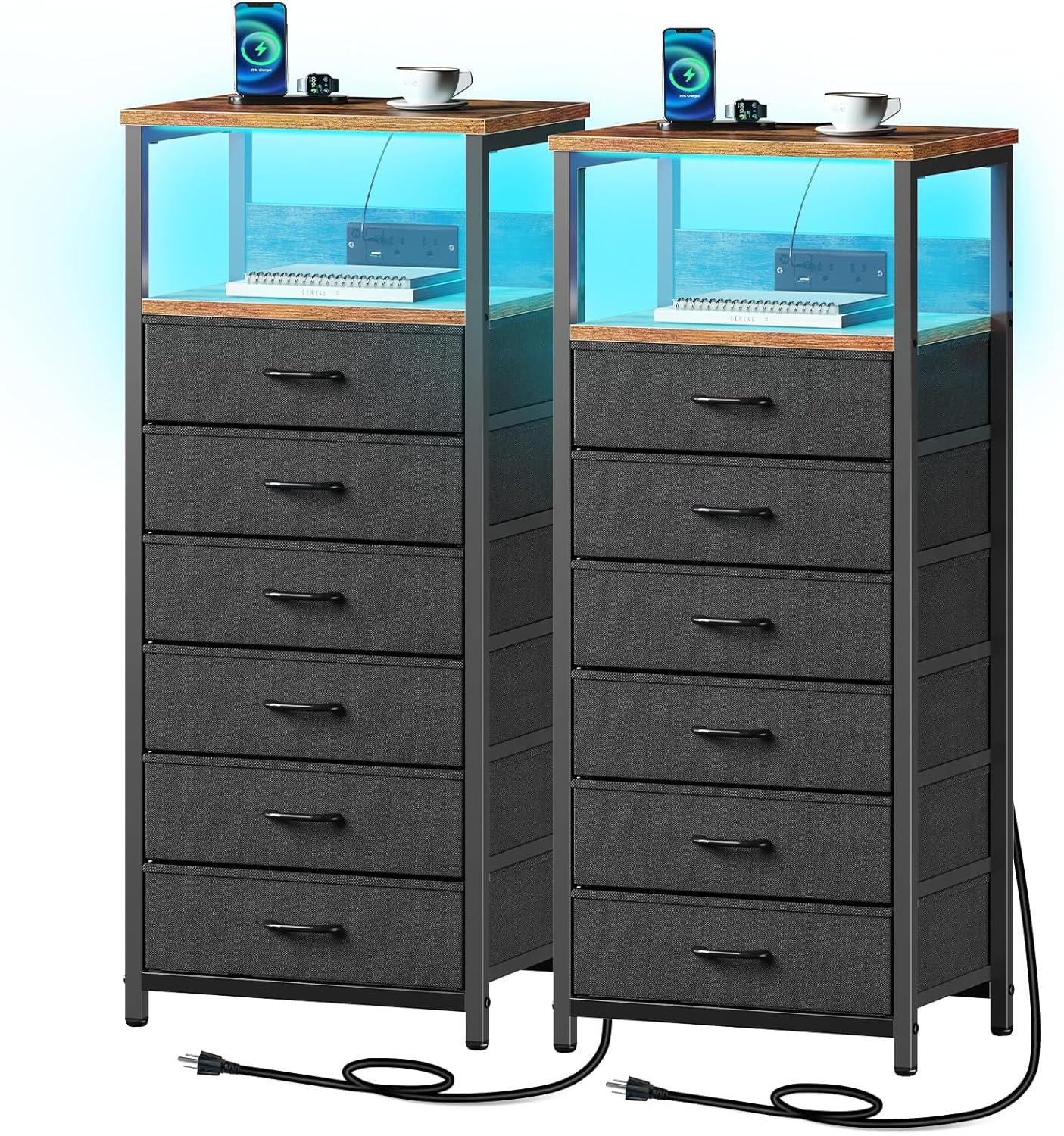 Seventable Night Stand with Charging Station and LED Light
