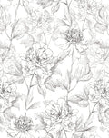 Black and White Floral Wallpaper 17.3 in x 394 in Peonies - Removable