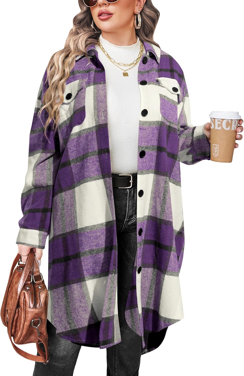 IN'VOLAND Womens Plus Size Flannel Plaid Shirts for Comfort