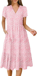ANRABESS Women's V Neck Midi Tiered Dress - Flowy Everyday Comfort