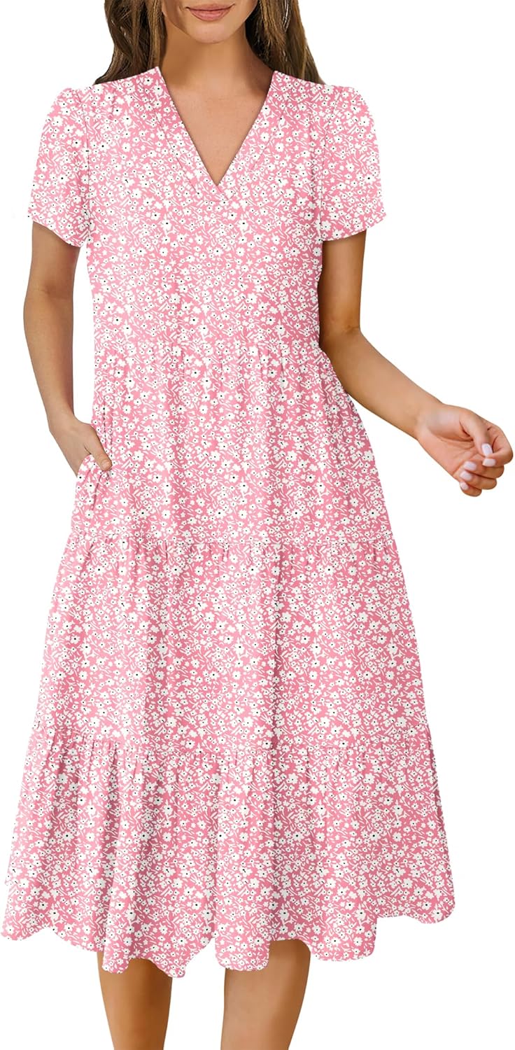 ANRABESS Women's Summer Casual V Neck Midi Dresses for 2025