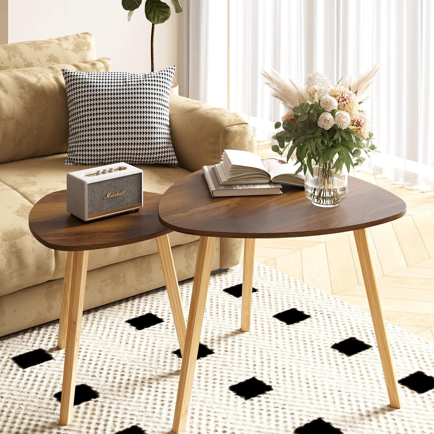 Bamboo Nesting Triangle End Table Set of 2 for Modern Living