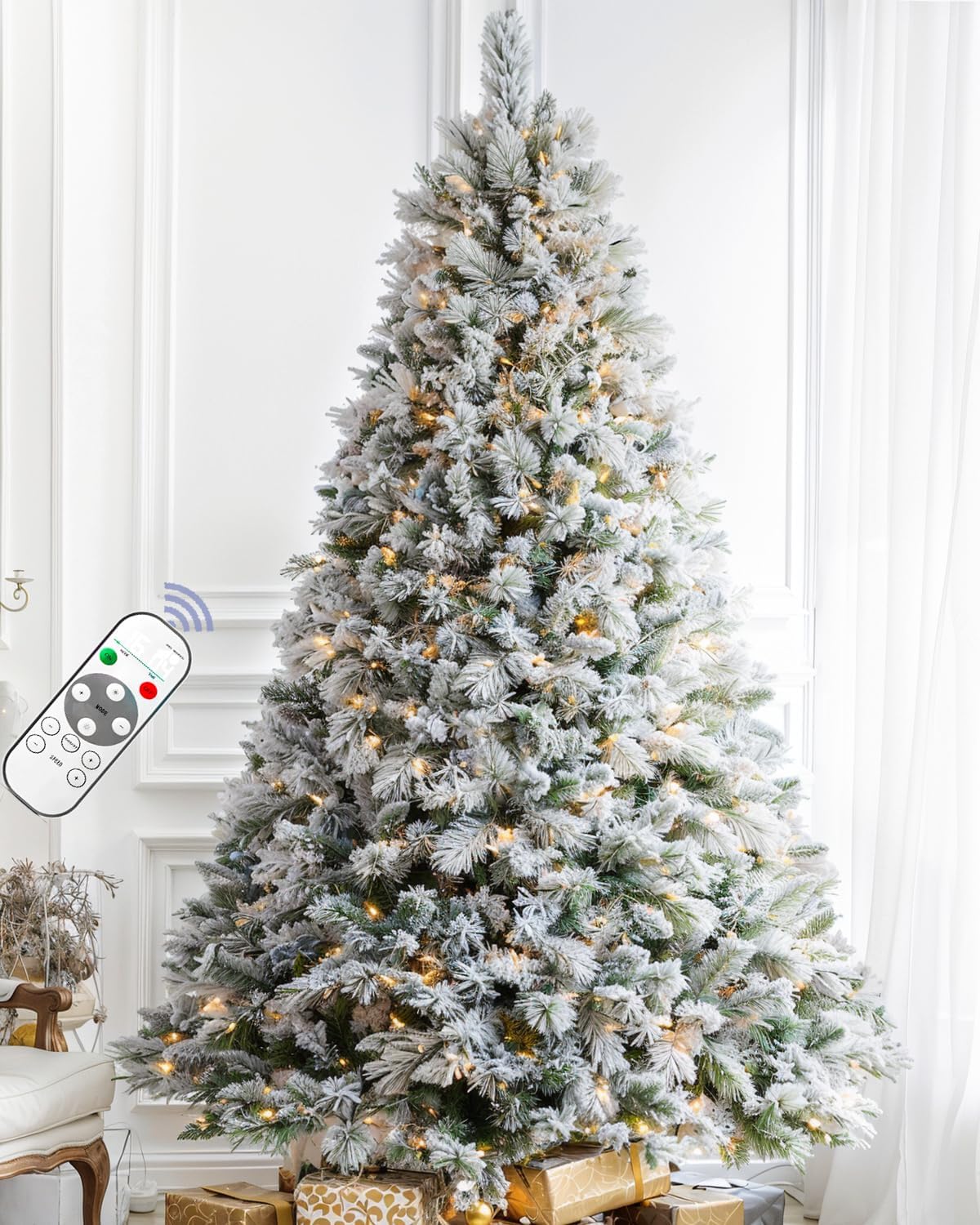 6FT Pre-lit Snow Flocked Christmas Tree with Remote Control