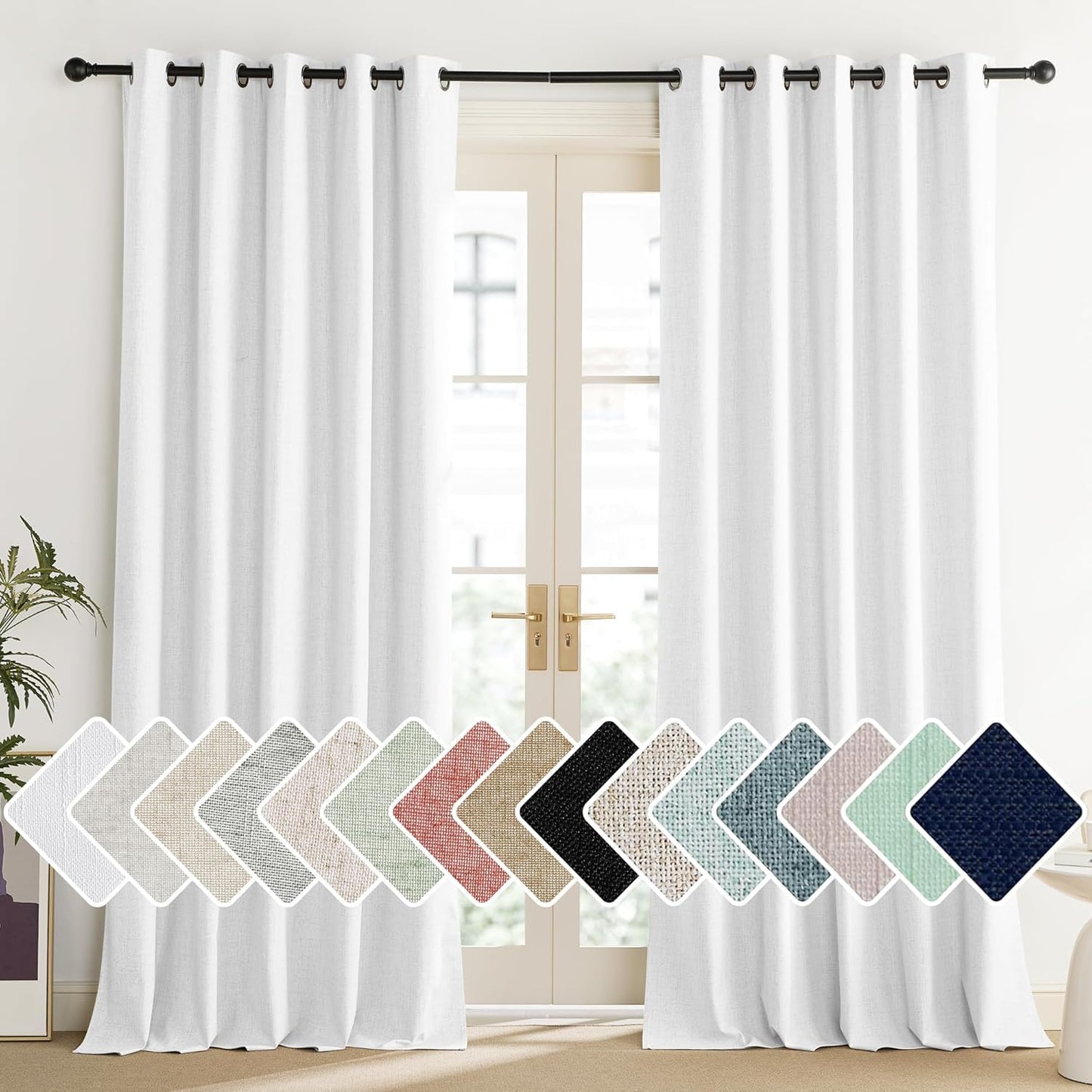 NICETOWN 100% Blackout Linen Curtains for Energy Saving Living Room
