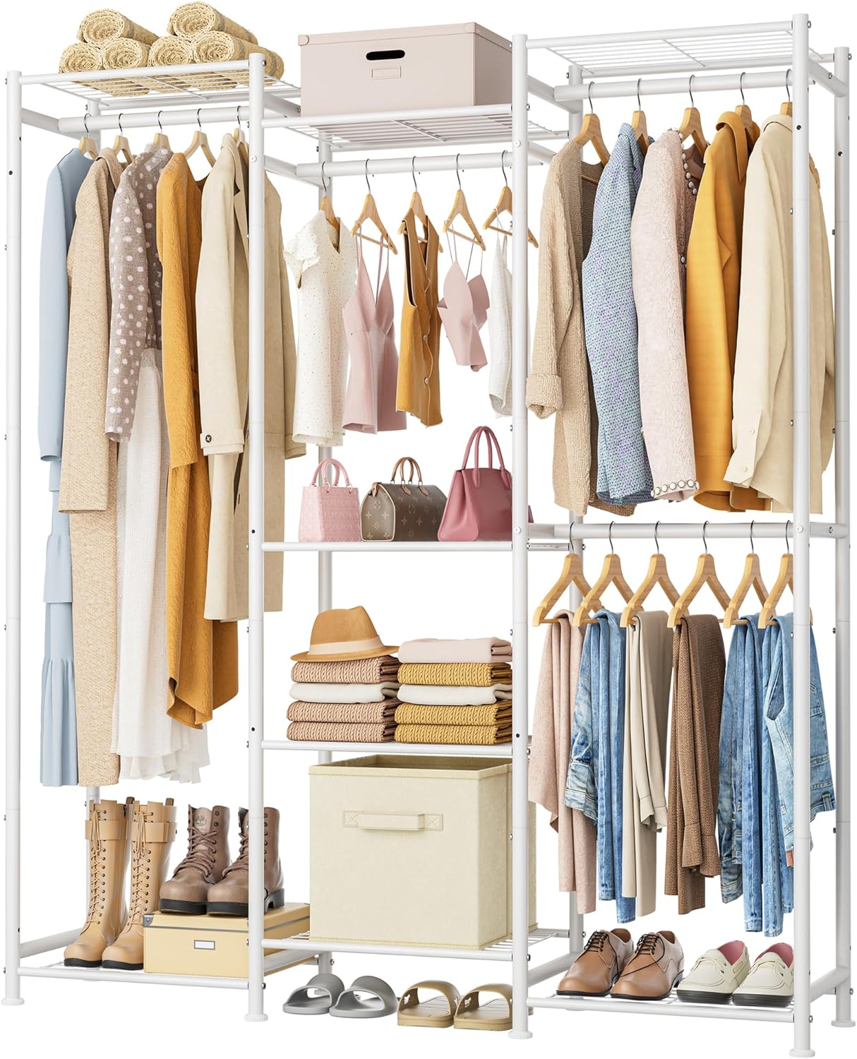 HOMIDEC Portable Clothes Rack with 4 Hanging Spaces for Storage