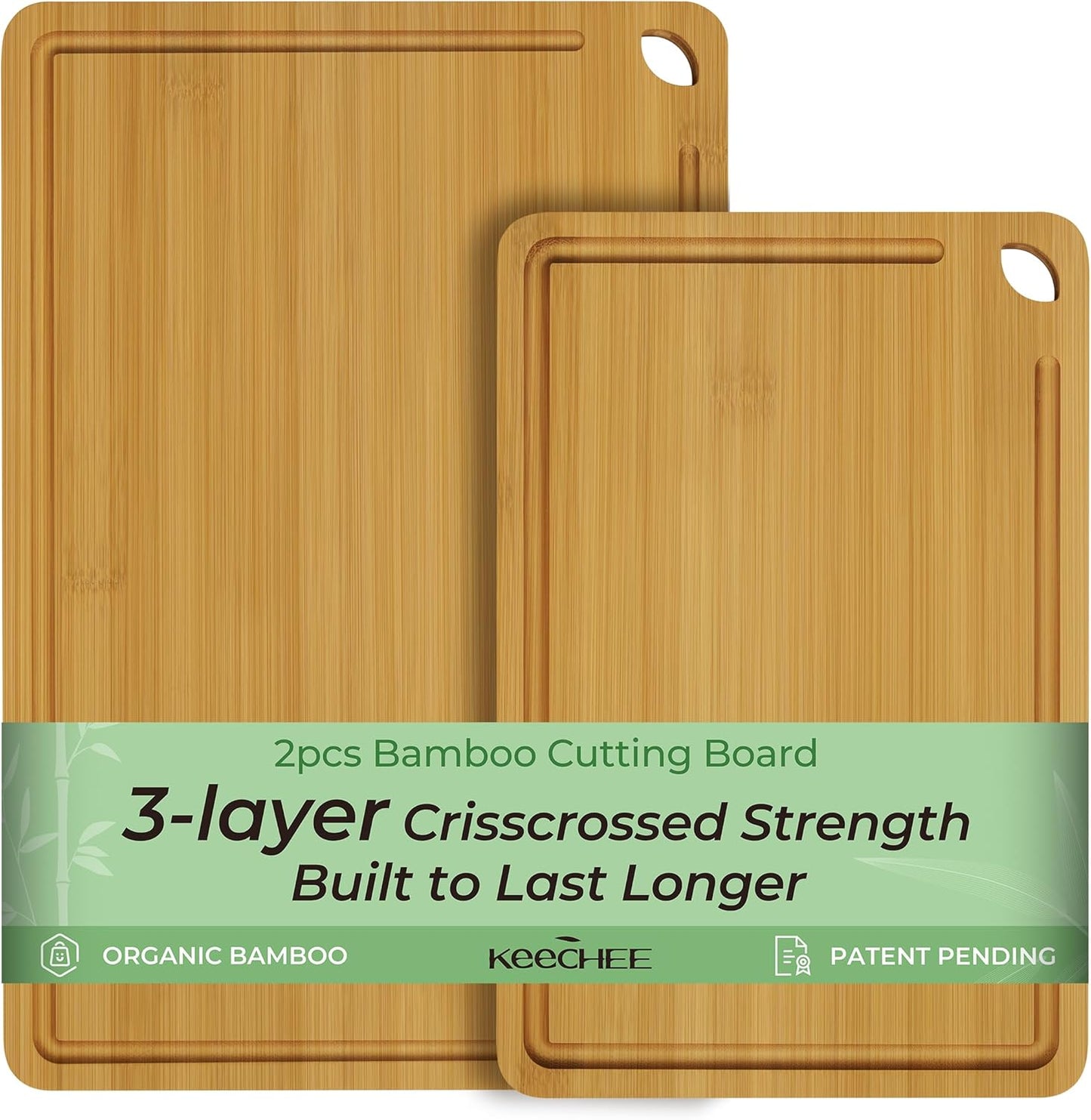 Natural Bamboo Cutting Board Set with Juice Channels for Kitchen