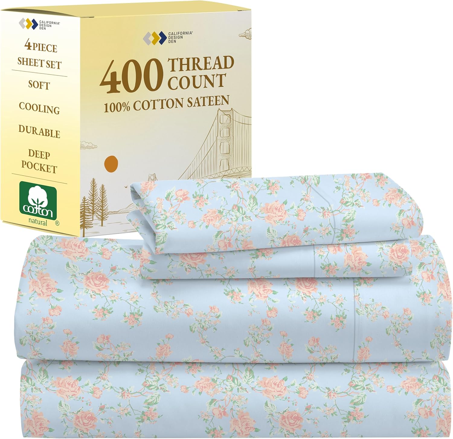 California Design Den Floral Printed Queen Sheet Set for Comfort