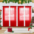 Solid Sheer Rod Pocket Curtain Voile Draperies 4 Panels - Light