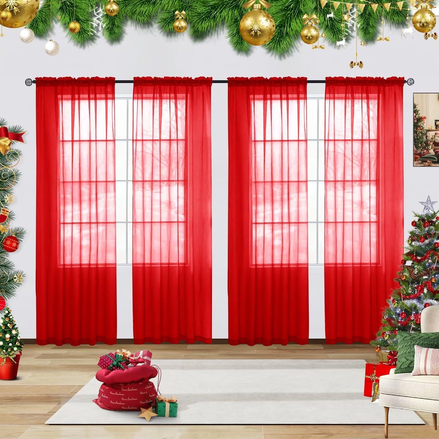youleyar Solid Sheer Rod Pocket Curtain Voile Draperies for Home
